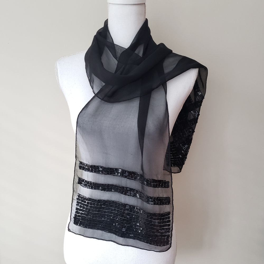 Sheer Black Sequined Scarf - Picture 2 of 6